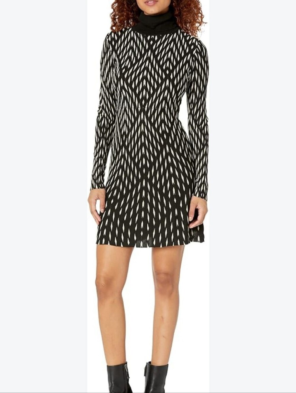 Desigual Black and White Long Sleeve Geometric Turtleneck Dress